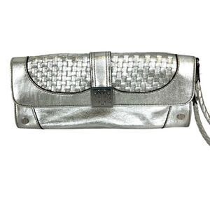Dana Buchman Silver Gunmetal Metallic Faux Leather Clutch Wristlet Handbag